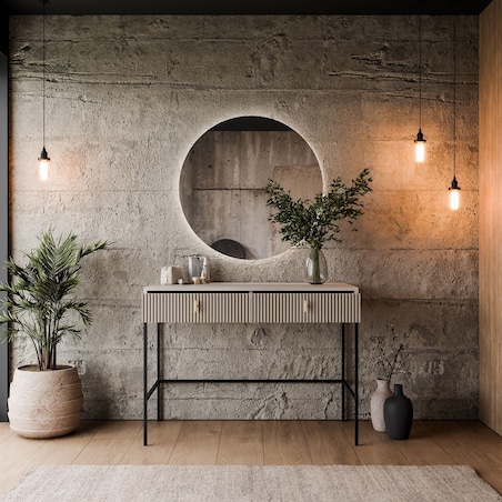 Toaletka MIDNIGHT na stelażu z lustrem i oświetleniem LED, kaszmir