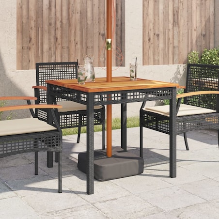 vidaXL Stolik ogrodowy, czarny, 80x80x75 cm, polirattan i akacja