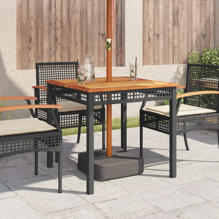 vidaXL Stolik ogrodowy, czarny, 80x80x75 cm, polirattan i akacja