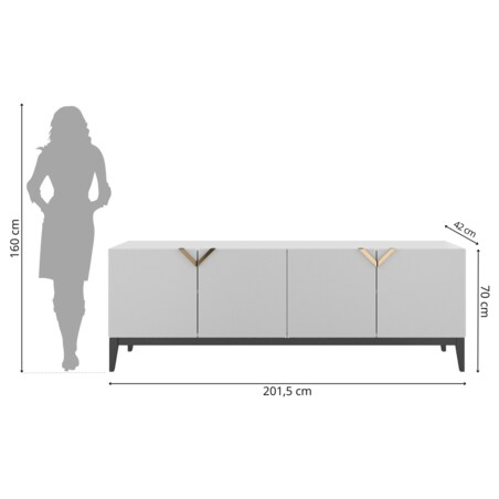 Drewniana komoda Visby DEMI LONG / kolor biały + czarne nogi