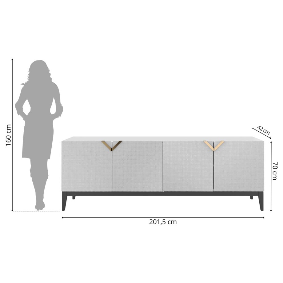 Drewniana komoda Visby DEMI LONG / kolor biały + czarne nogi
