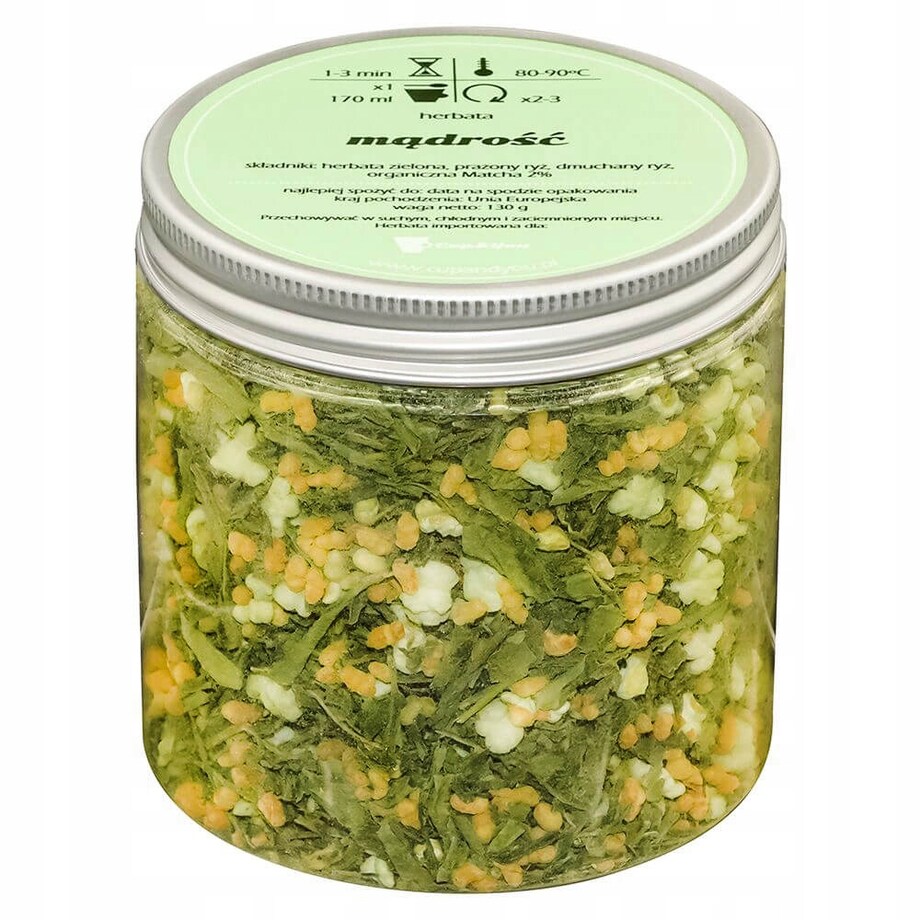 Herbata zielona MĄDROŚĆ o smaku organicznej matchy i japońskiej genmaichy - herbata liściasta sypana mieszanka napar susz - gotowa na prezent upominek