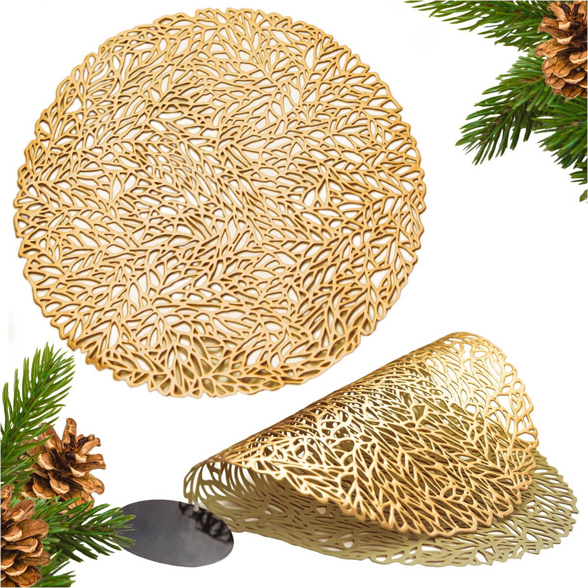 Podkładka Ażurowa Na Stół Mata Stołowa Pod Talerz Ozdoba 38 Cm Pvc Miedziana