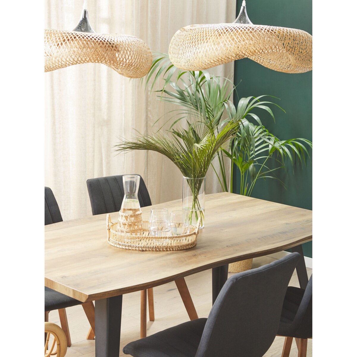 Lampa wisząca bambusowa jasne drewno BOYNE mała