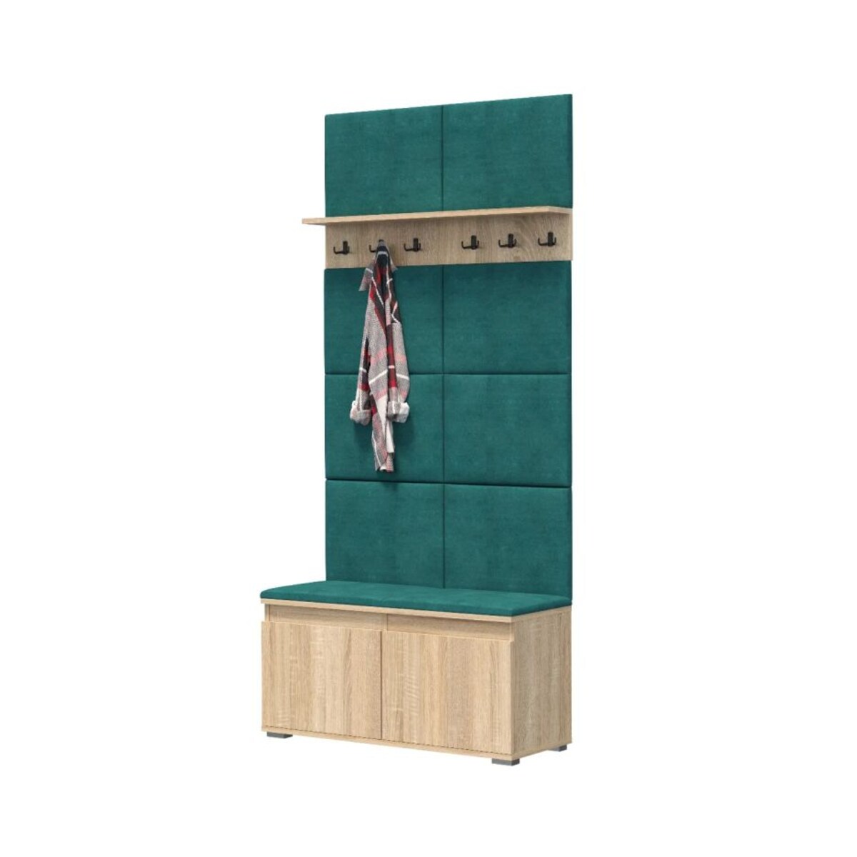 Szafka na buty z siedziskiem i wieszakiem SINGAPUR 100 dąb sonoma/zielona