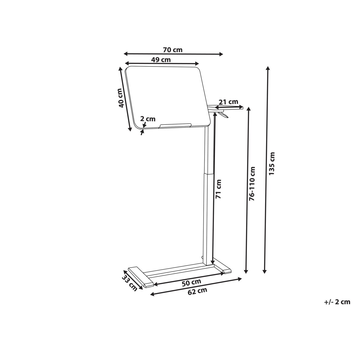 Regulowany stolik pod laptopa SCHOLA Brązowy/ czarny 70 cm 40 cm