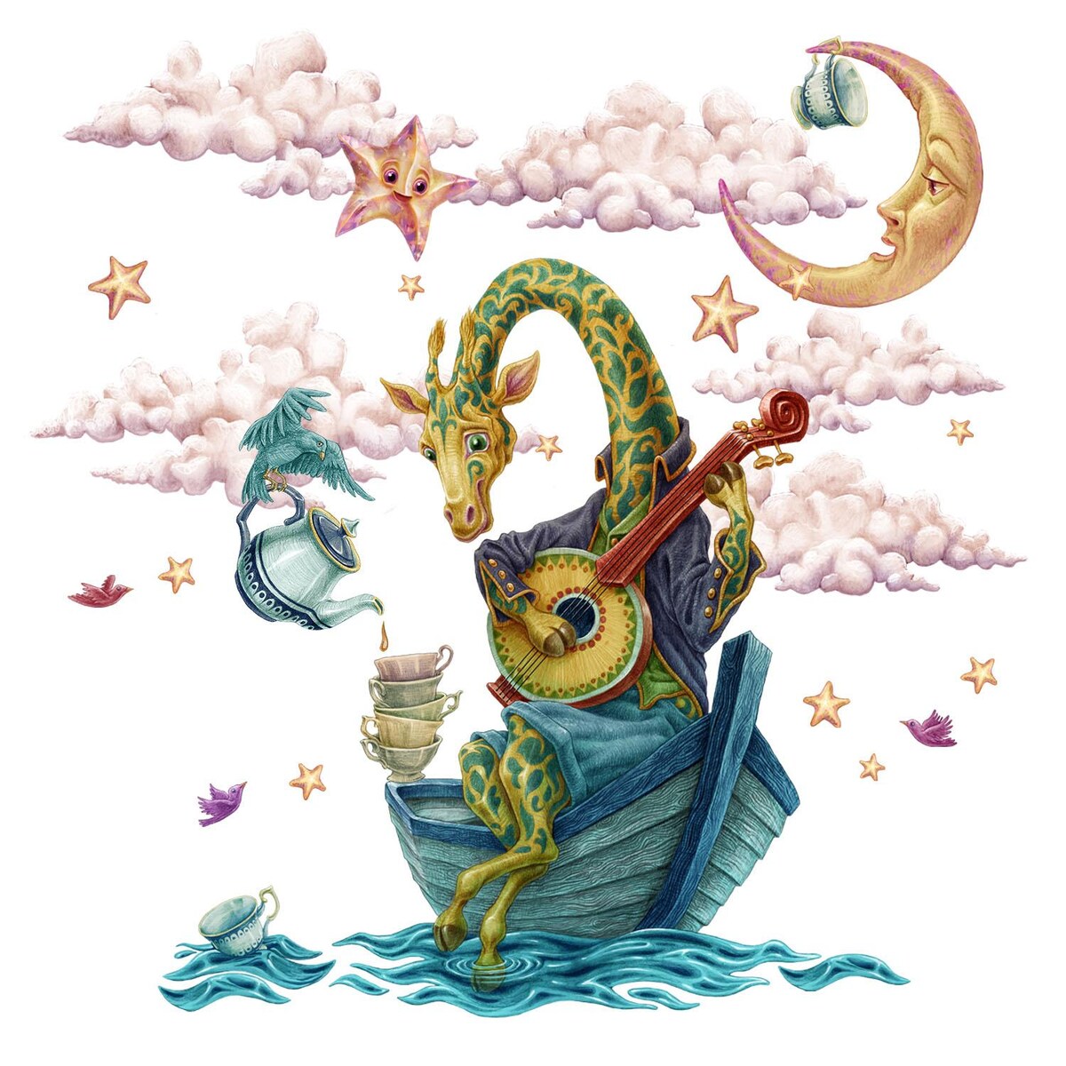 Zestaw naklejek na ścianę, Zwierzęta z bajki - żyrafa, 80cm