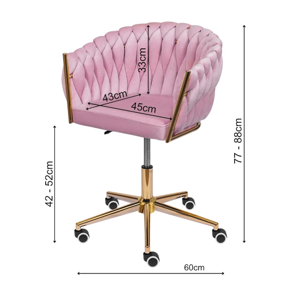 Fotel biurowy krzesło obrotowe regulowane welurowe różowe