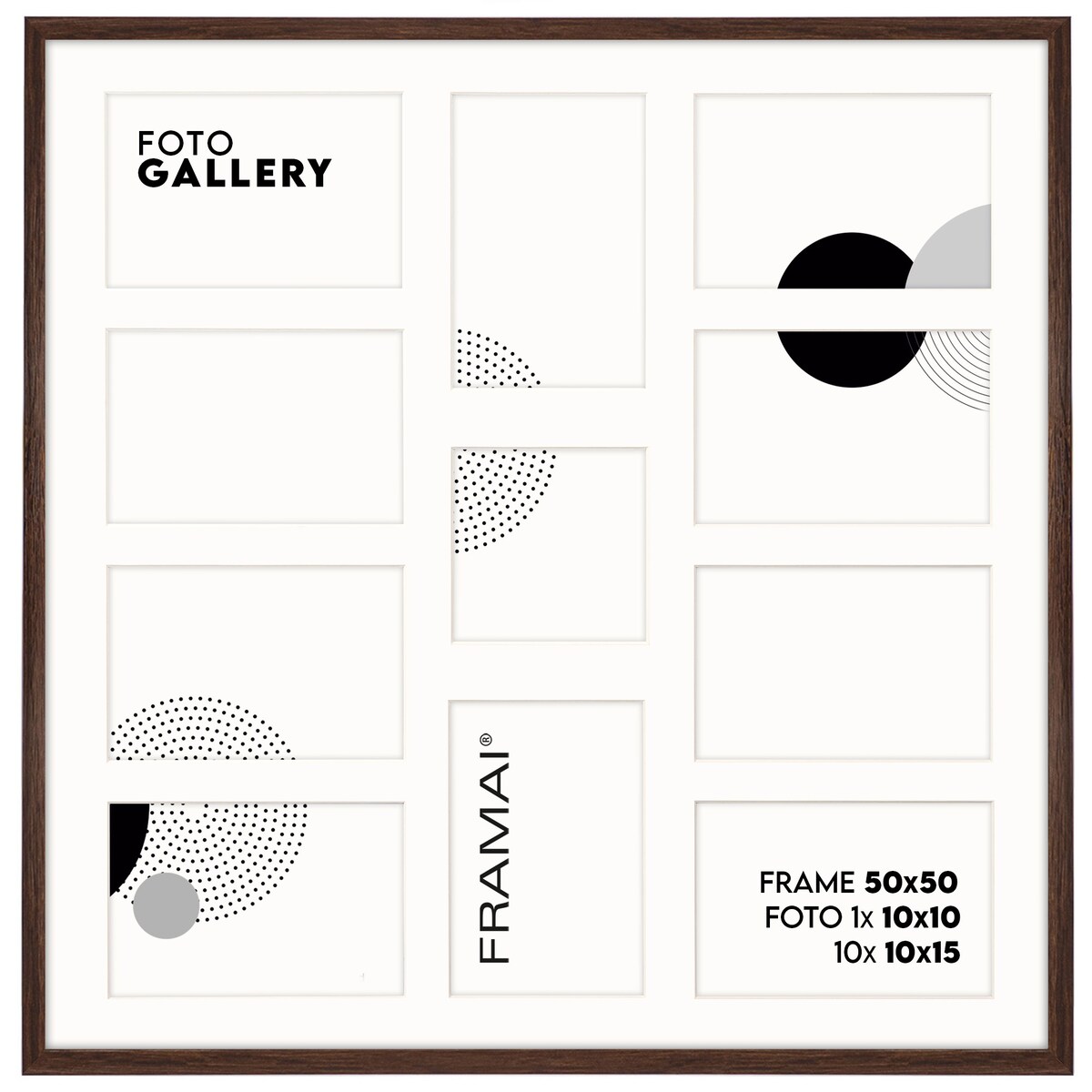 Ramka na zdjęcia 1x 10x10 10x 10x15 brązowa galeria na 11 zdjęć multirama 50x50 FRAMAI