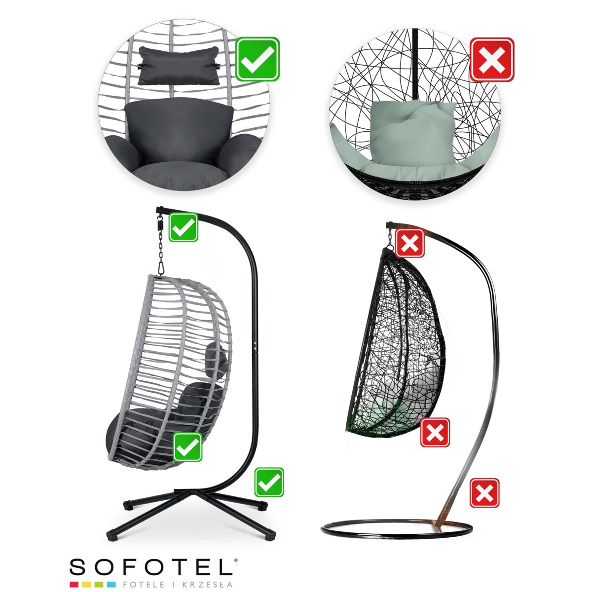 Fotel ogrodowy wiszący huśtawka kosz składany Sofotel Toskana szary