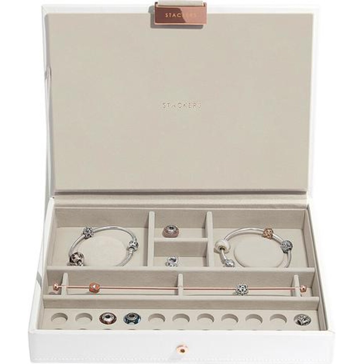 Pudełko na charmsy Stackers classic białe różowe złoto z pokrywką