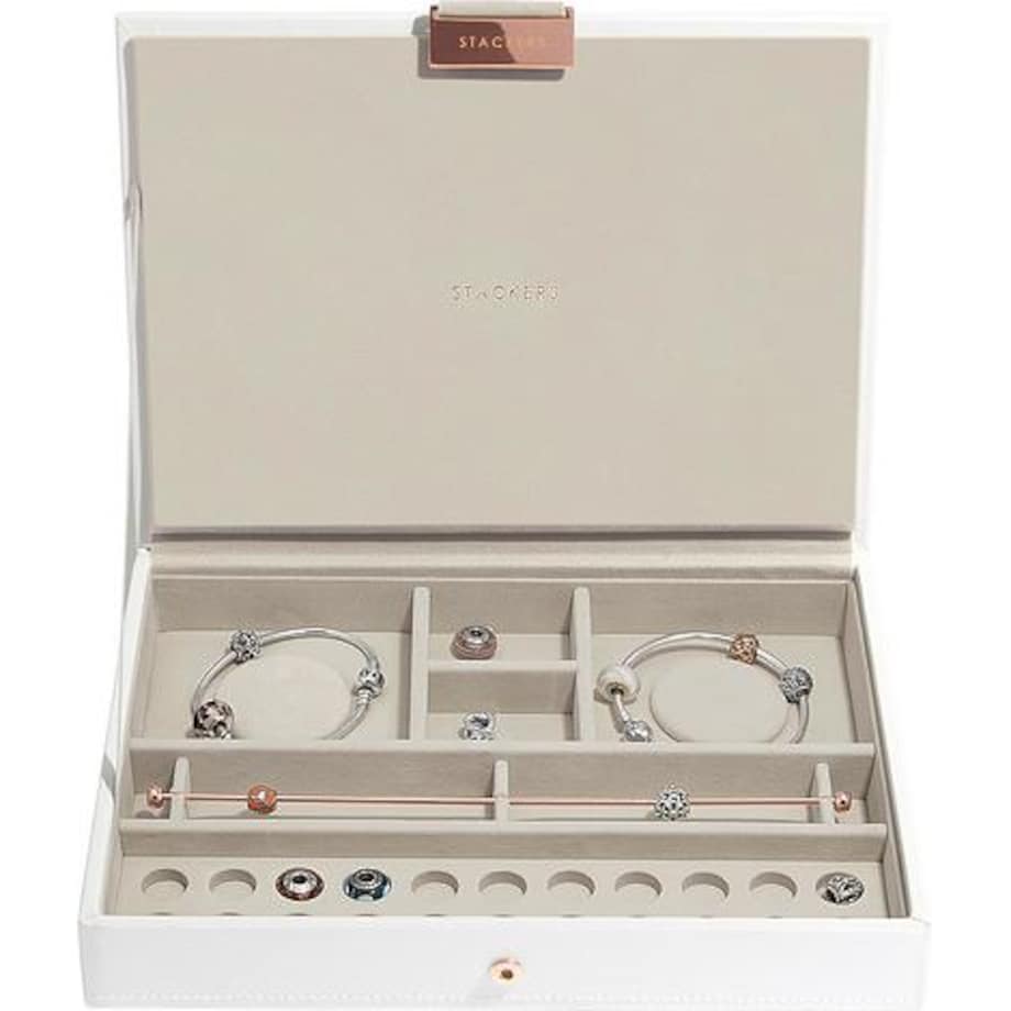 Pudełko na charmsy Stackers classic białe różowe złoto z pokrywką