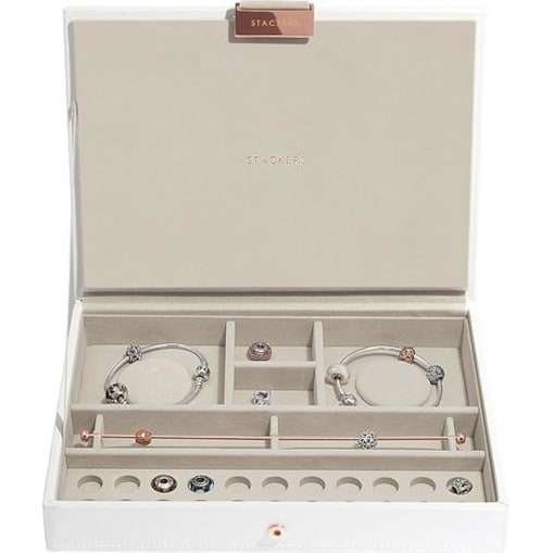 Pudełko na charmsy Stackers classic białe różowe złoto z pokrywką