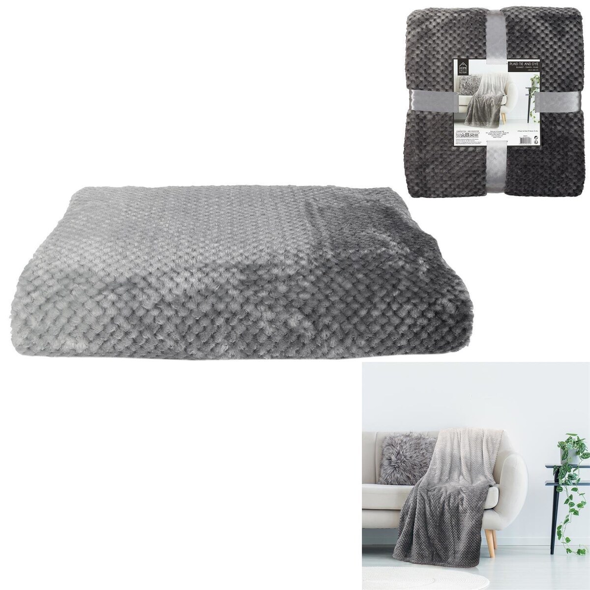 Puszysty koc polarowy Honey szary 150x200 cm na kanapę i łóżko do salonu Intesi