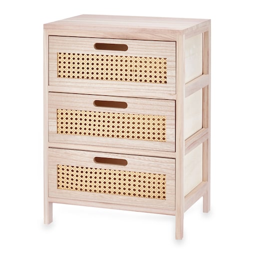 Wąska komoda z 3-szufladami, plecionka wiedeńska, 29 x 40 x 58 cm