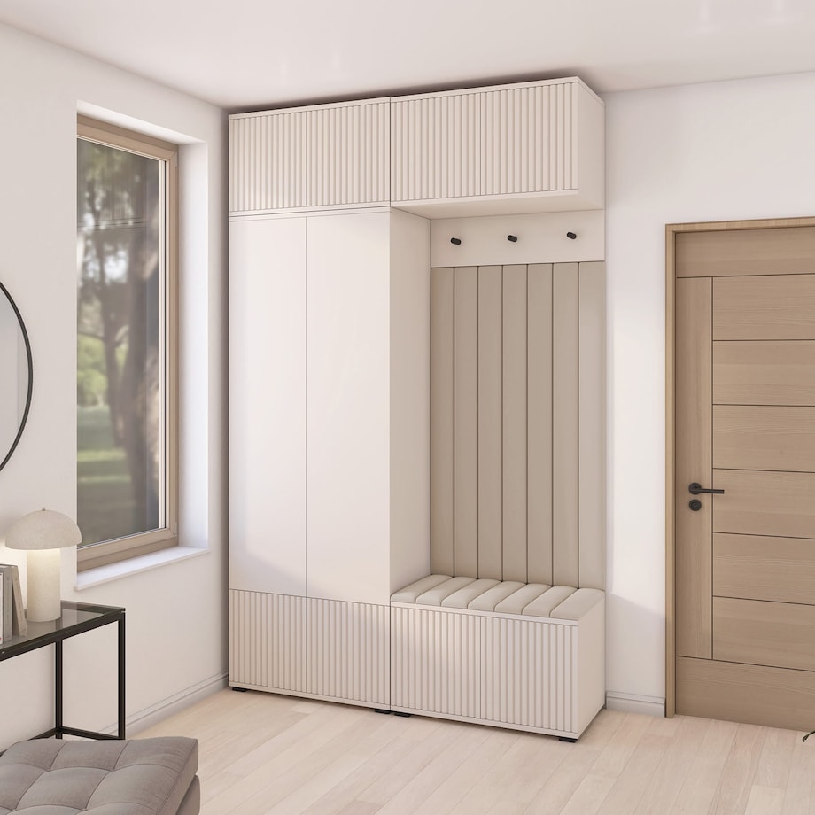 Garderoba ryflowana Ritmo wersja 2 panele tapicerowane Trinity 02 Cashmere