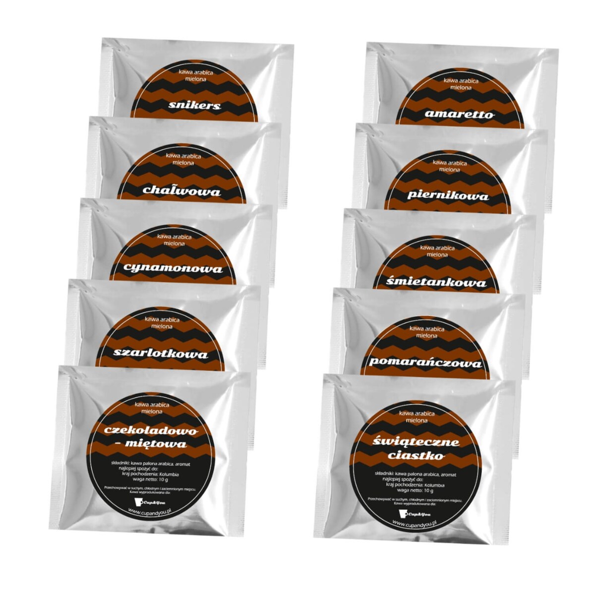 Gotowy zestaw prezentowy „Christmas Land“ kawa smakowa aromatyzowana mix 10 szt. prezent upominek pod choinkę dla kobiety faceta mężczyzny mamy taty chłopaka dziewczyny żony męża