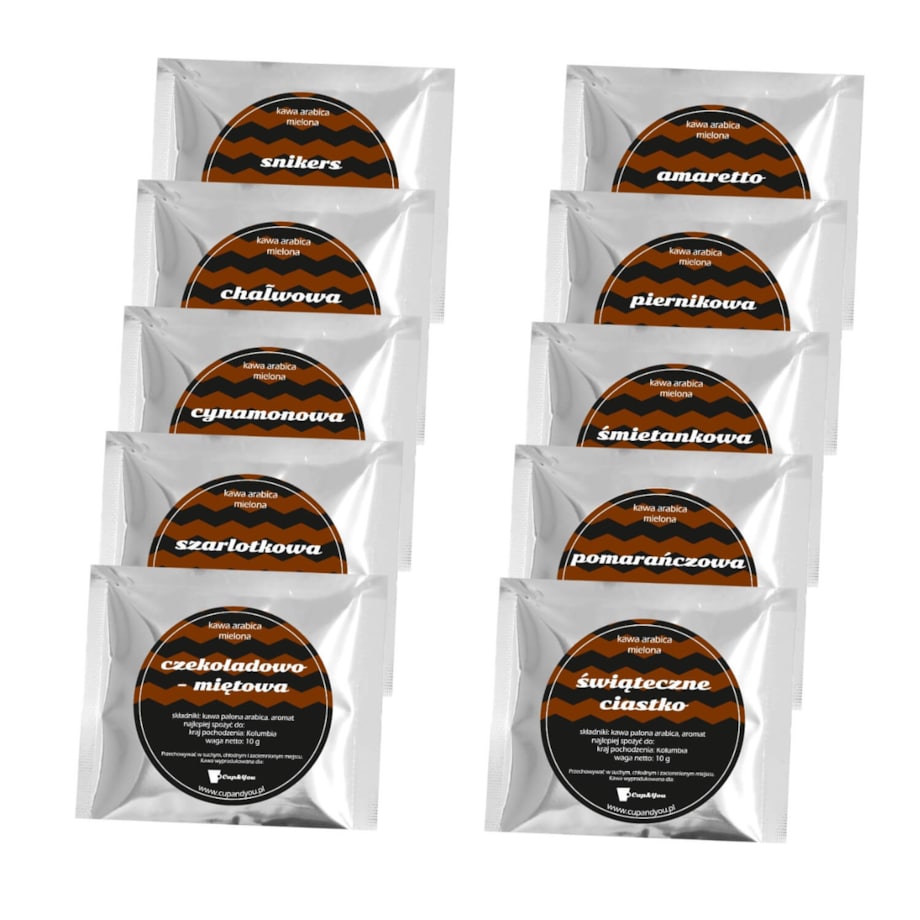 Gotowy zestaw prezentowy „Christmas Land“ kawa smakowa aromatyzowana mix 10 szt. prezent upominek pod choinkę dla kobiety faceta mężczyzny mamy taty chłopaka dziewczyny żony męża