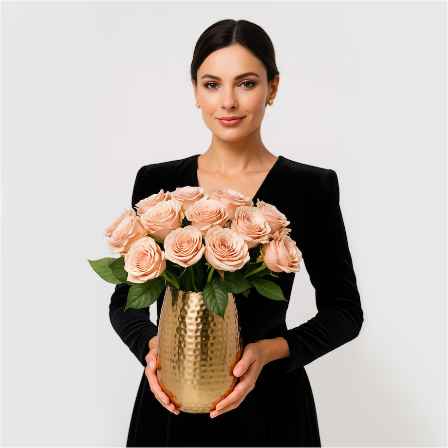 Wazon Metalowy Zdobiony Dekoracyjny 18X29 Cm Waza Ozdobna Na Kwiaty Złoty