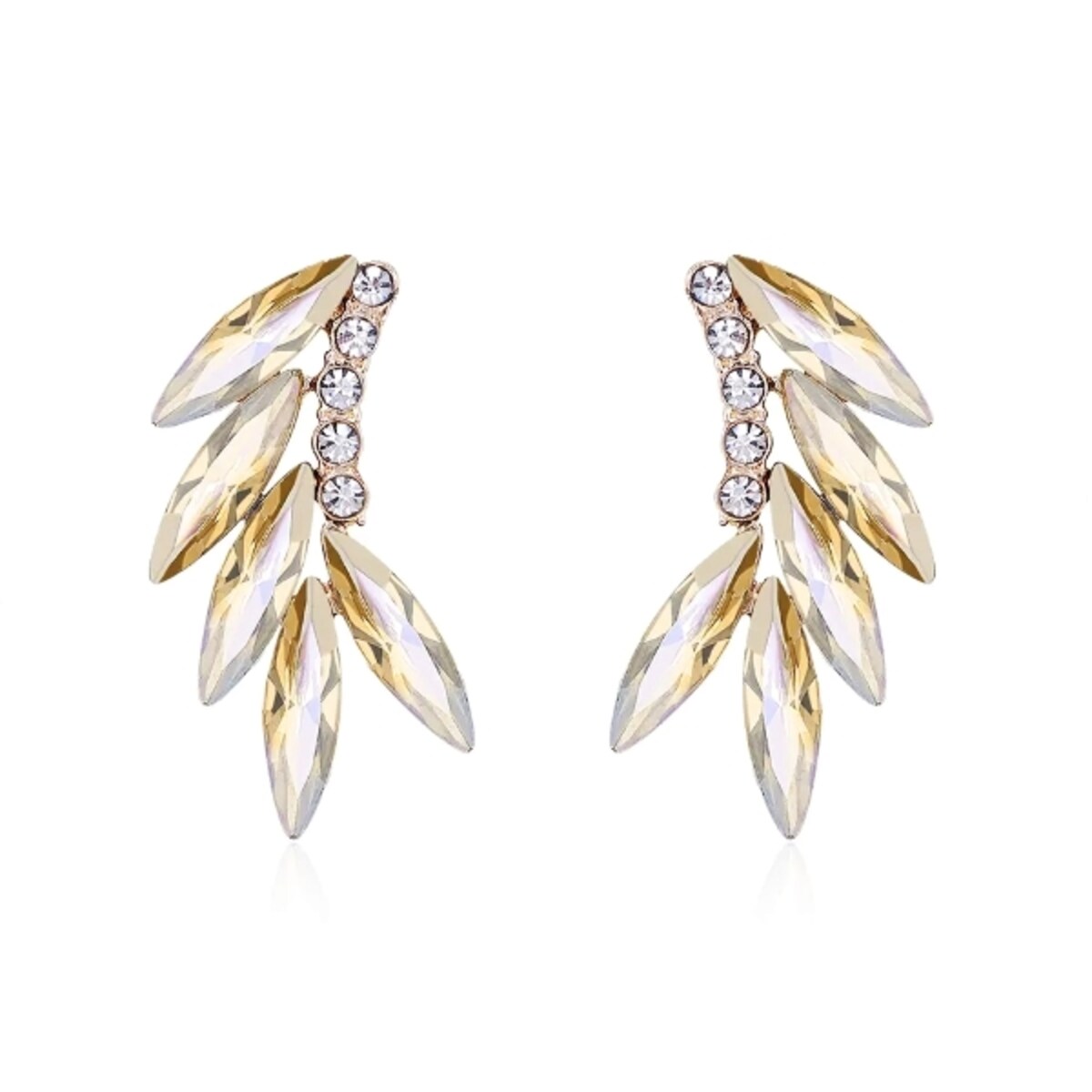 Kolczyki złote skrzydełka szampańskie z cyrkoniami