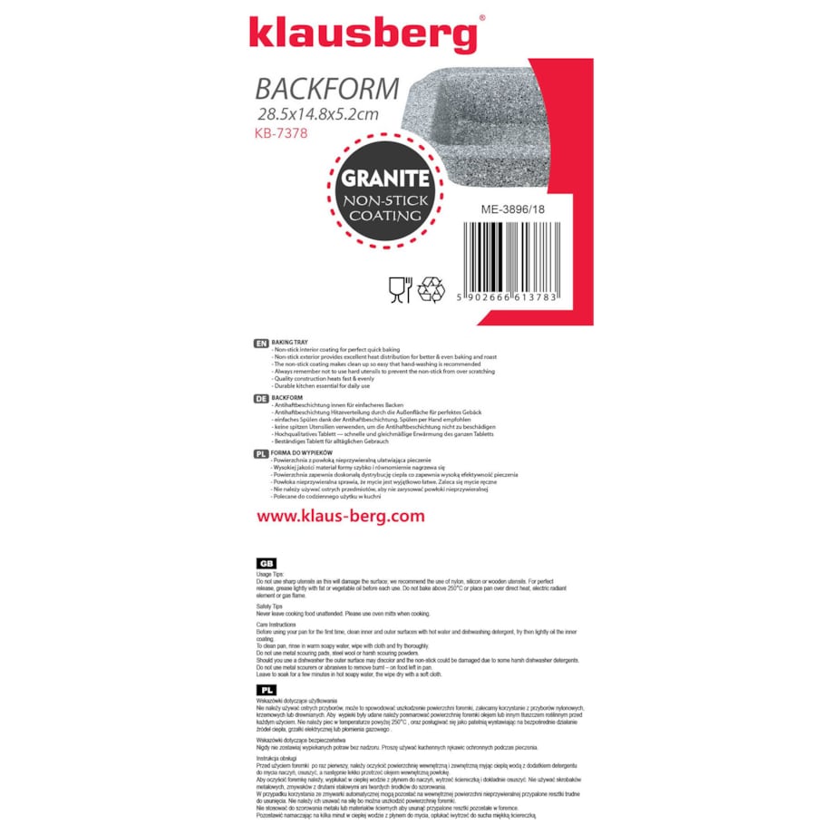 Forma blacha 28cm do pieczenia ciasta chleba pasztetu KLAUSBERG