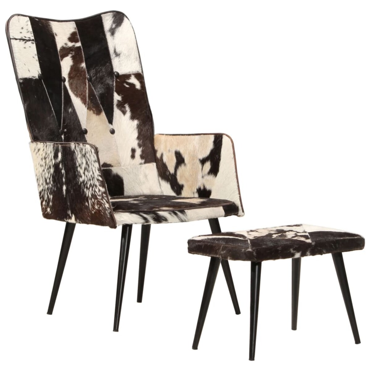 vidaXL Fotel z podnóżkiem, czarny, obity prawdziwą skórą