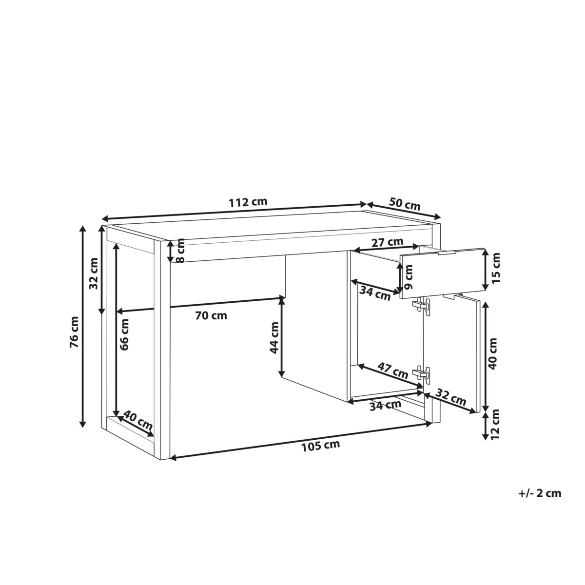 Biurko z szufladą 110 x 50 cm białe z jasnym drewnem JOHNSON