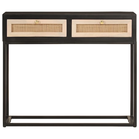 vidaXL Stolik konsolowy, czarny, 90x30x76 cm, drewno mango i żelazo