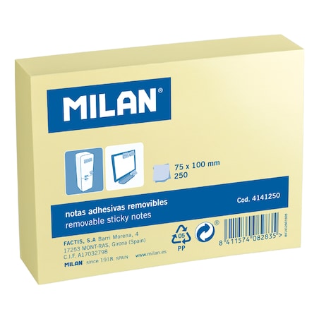 Karteczki samoprzylepne żółte MILAN, 100 x 75mm, 250 szt.