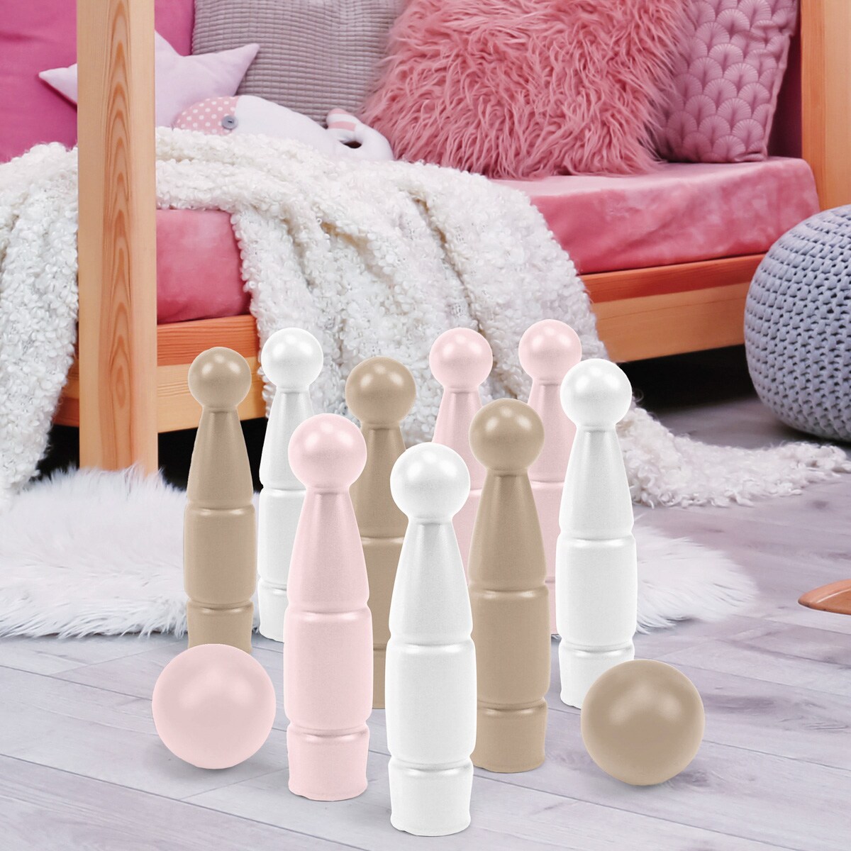 Różana Wata Cukrowa Zestaw do gry w kręgle 11 el.