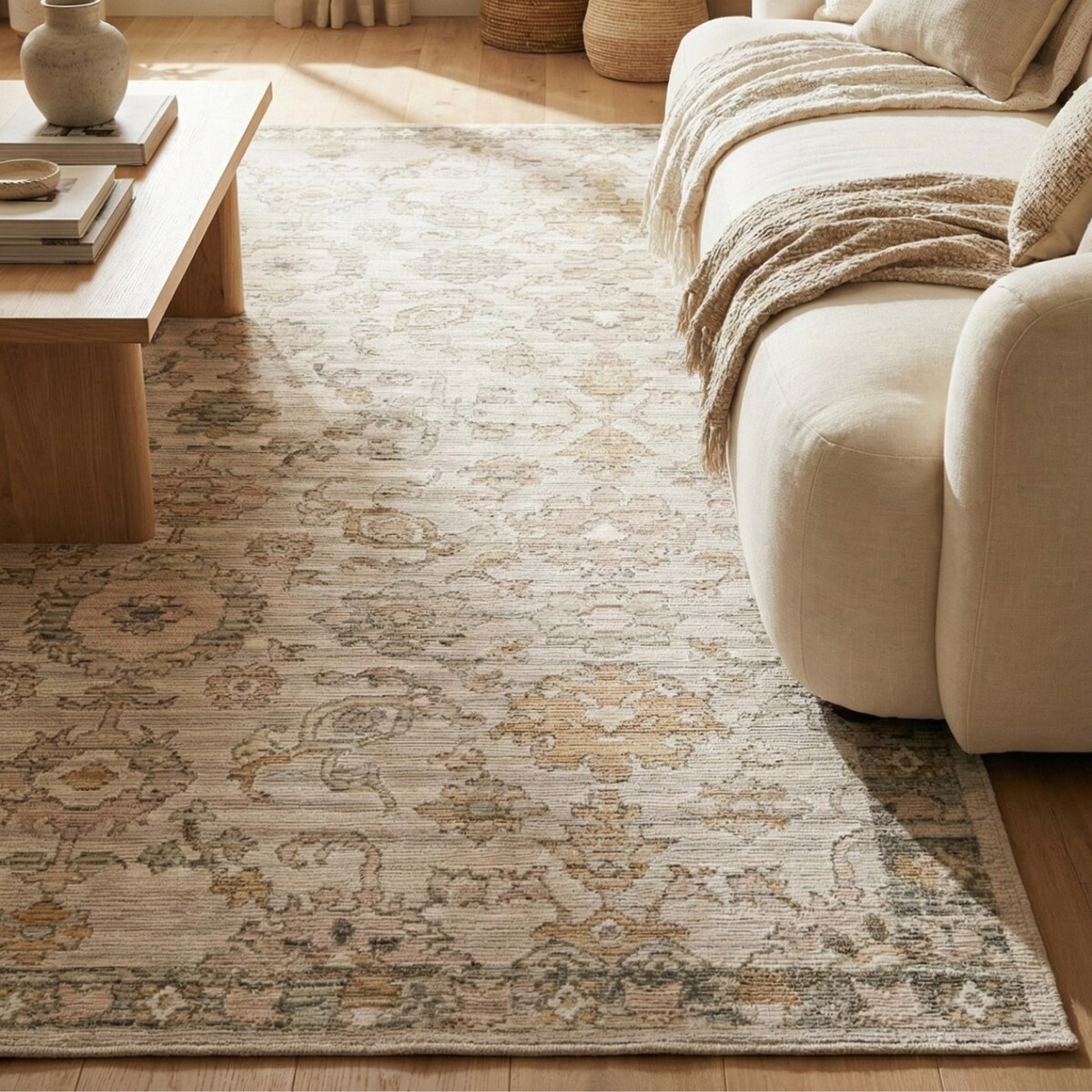 Dywan Wełniany Sahara 200x285 cm Ornament Vintage Beżowy