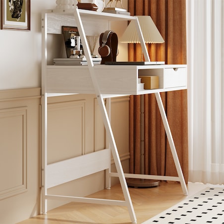 Biurko Komputerowe Białe Szkolne Stolik Loft Industrialne Z Szufladą