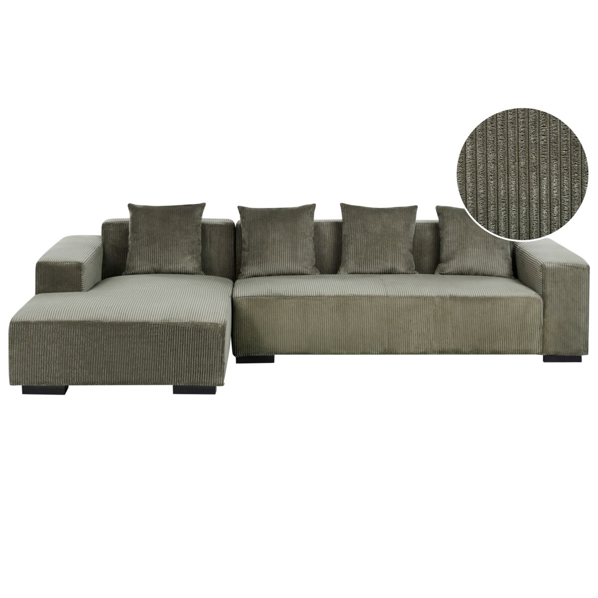 Narożnik LUNGO Sztruks Zielony dla 4 osób Prawostronny