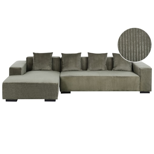 Narożnik LUNGO Sztruks Zielony dla 4 osób Prawostronny