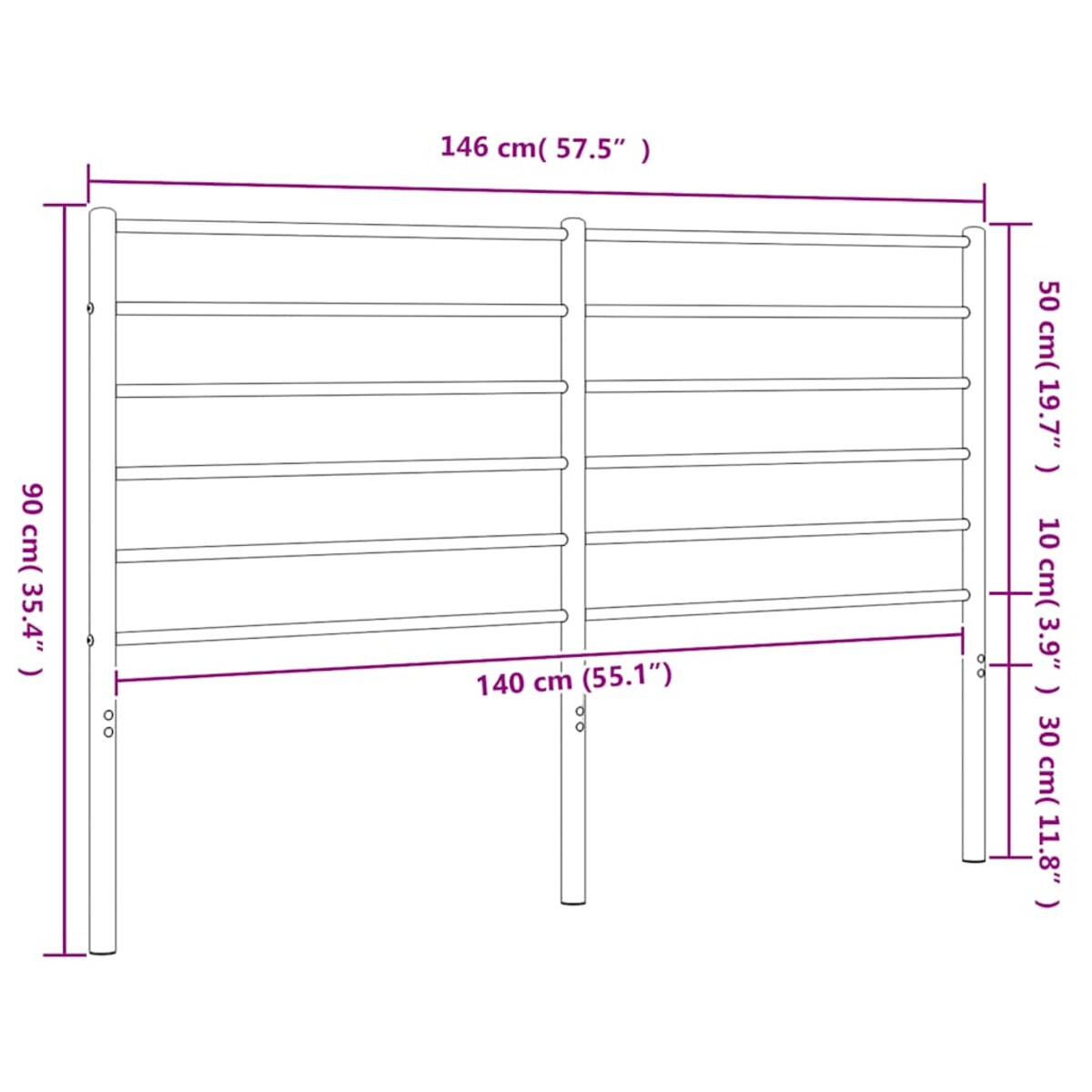 vidaXL Metalowe wezgłowie, czarne, 140 cm