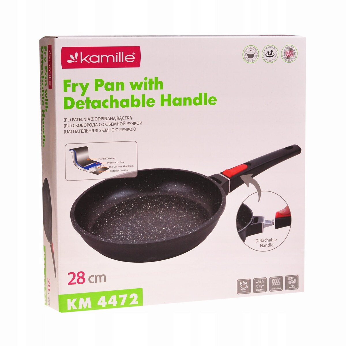 Patelnia marmurowa z odpinaną rączką uchwytem 28cm KAMILLE