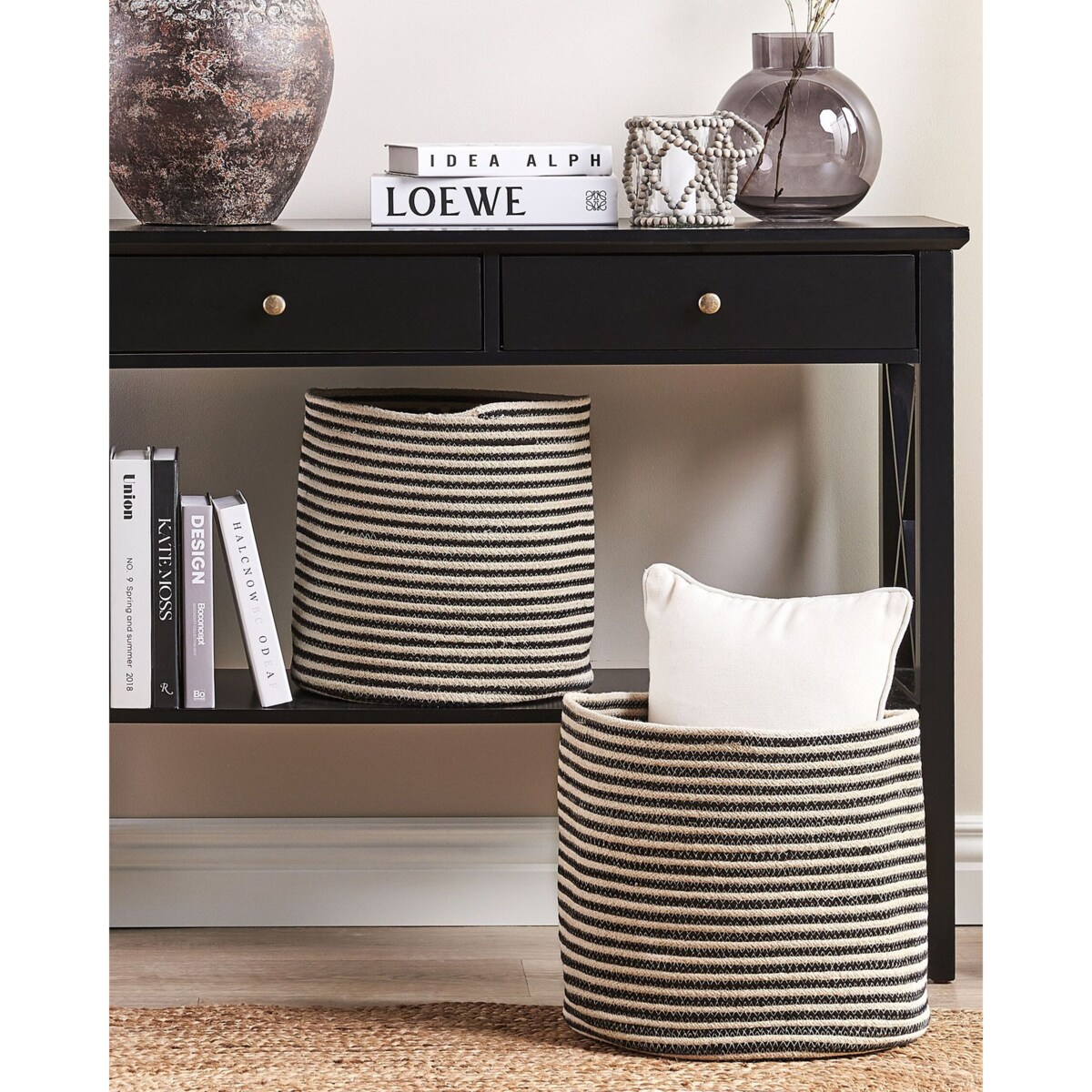 Zestaw 2 koszy bawełnianych beżowy z czarnym YERKOY