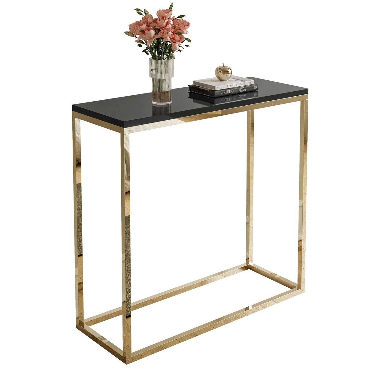 Konsola MODERN ZŁOTY CHROM 80cm, złoty chrom / czarny połysk