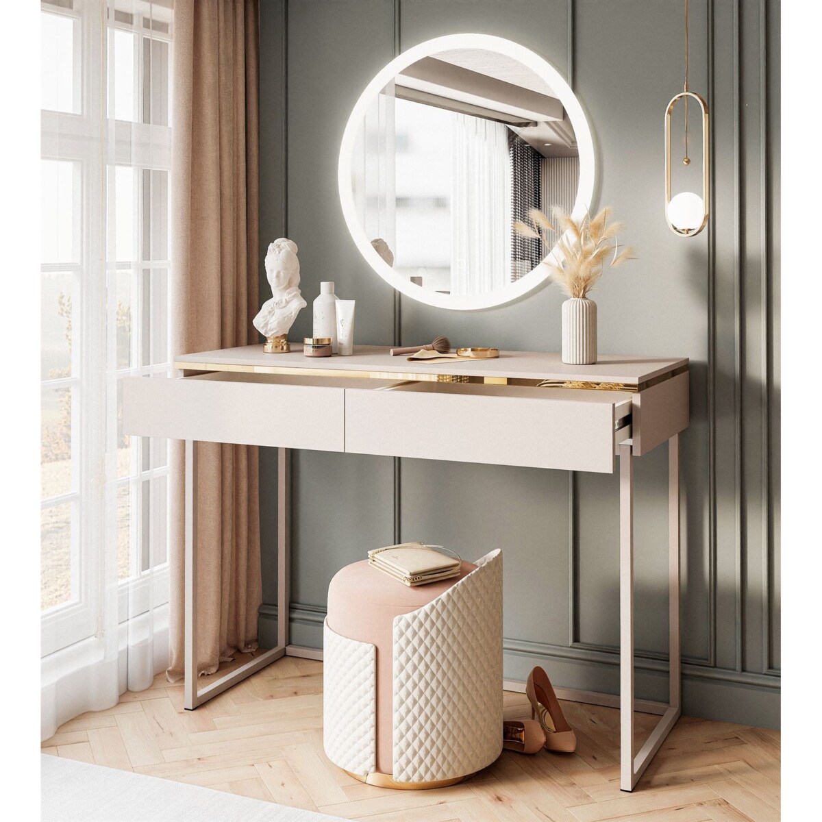 Toaletka AURORA na stelażu kaszmir z lustrem