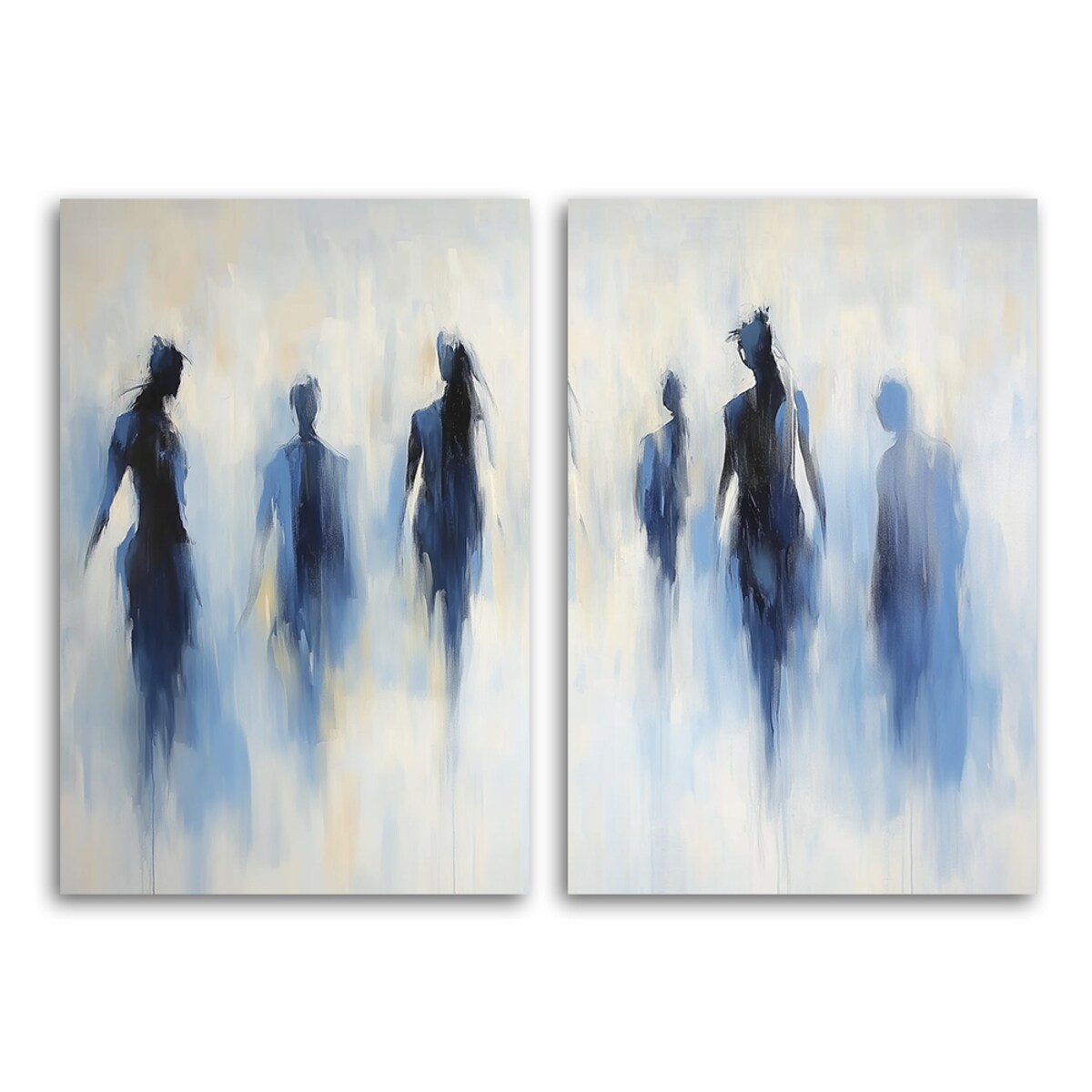 Komplet 2 obrazów na płótnie do salonu sypialni łazienki jadalni biura spa Niebieske postacie ludzie abstrakcja 140x100 (2x70x100)