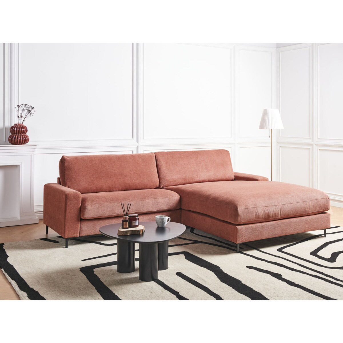 Sofa narożna lewostronna MALOY Czerwony dla 3 osób Lewostronny