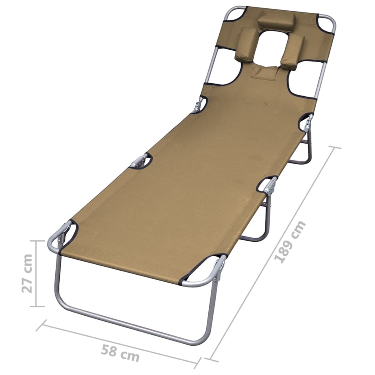 vidaXL Składany leżak z zagłówkiem i regulowanym oparciem, kolor taupe