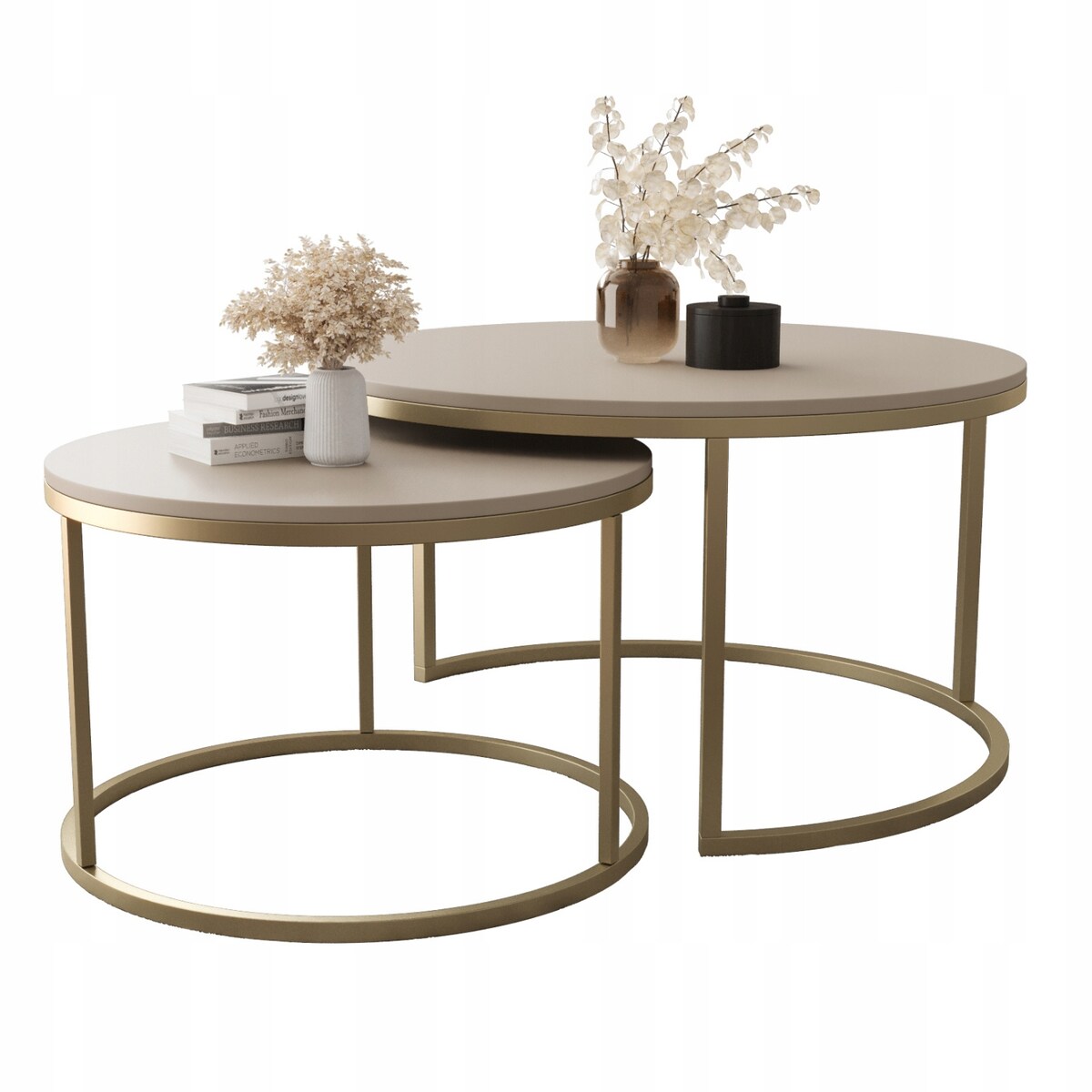 Stolik Kawowy KASZMIR LOFT GOLD 2w1 Okrągły Zestaw JAPANDI BOHO Salon Złoty