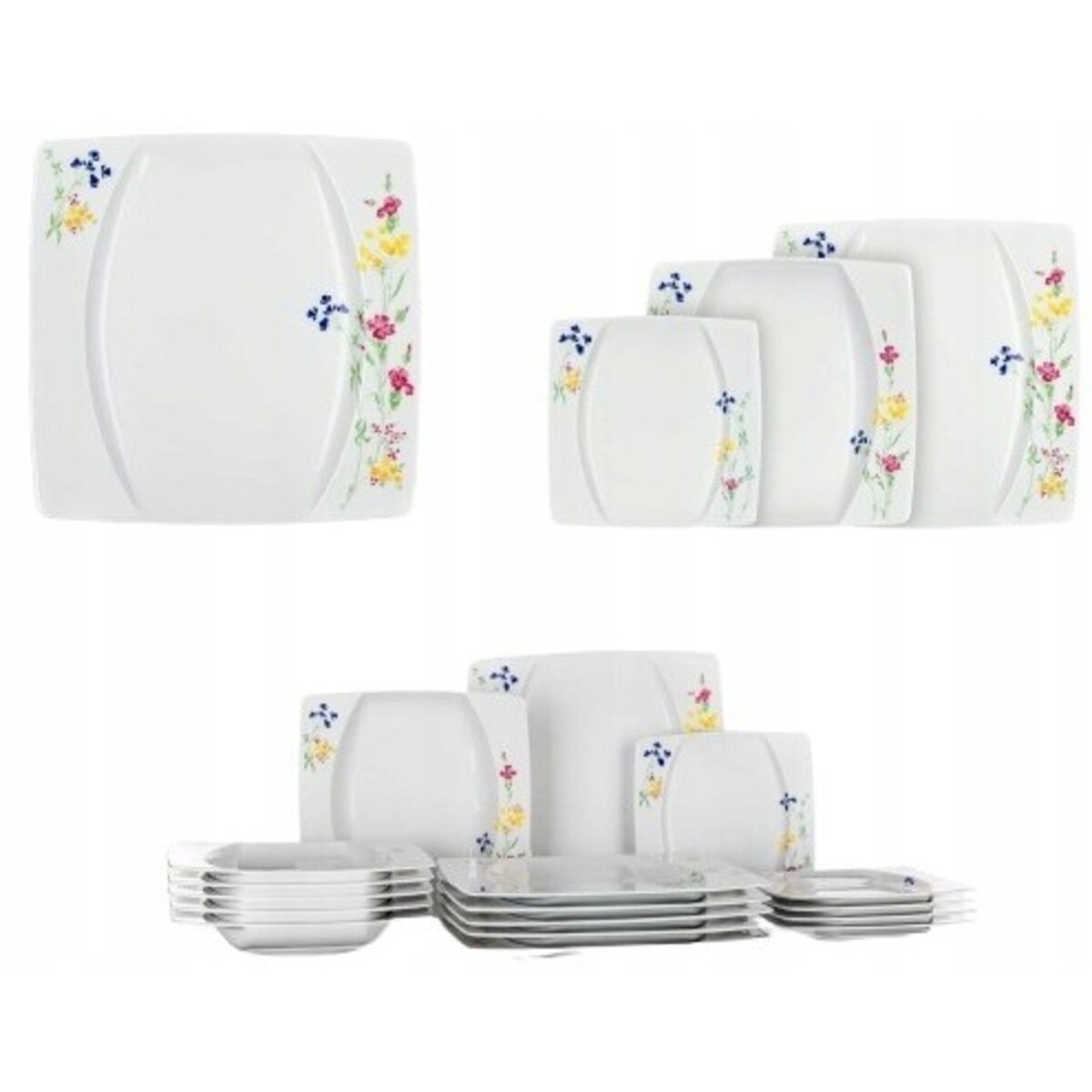 TALERZE KWADRATOWE czeska porcelana KWIATY KOMPLET OBIADOWE 6 osób jadalnia