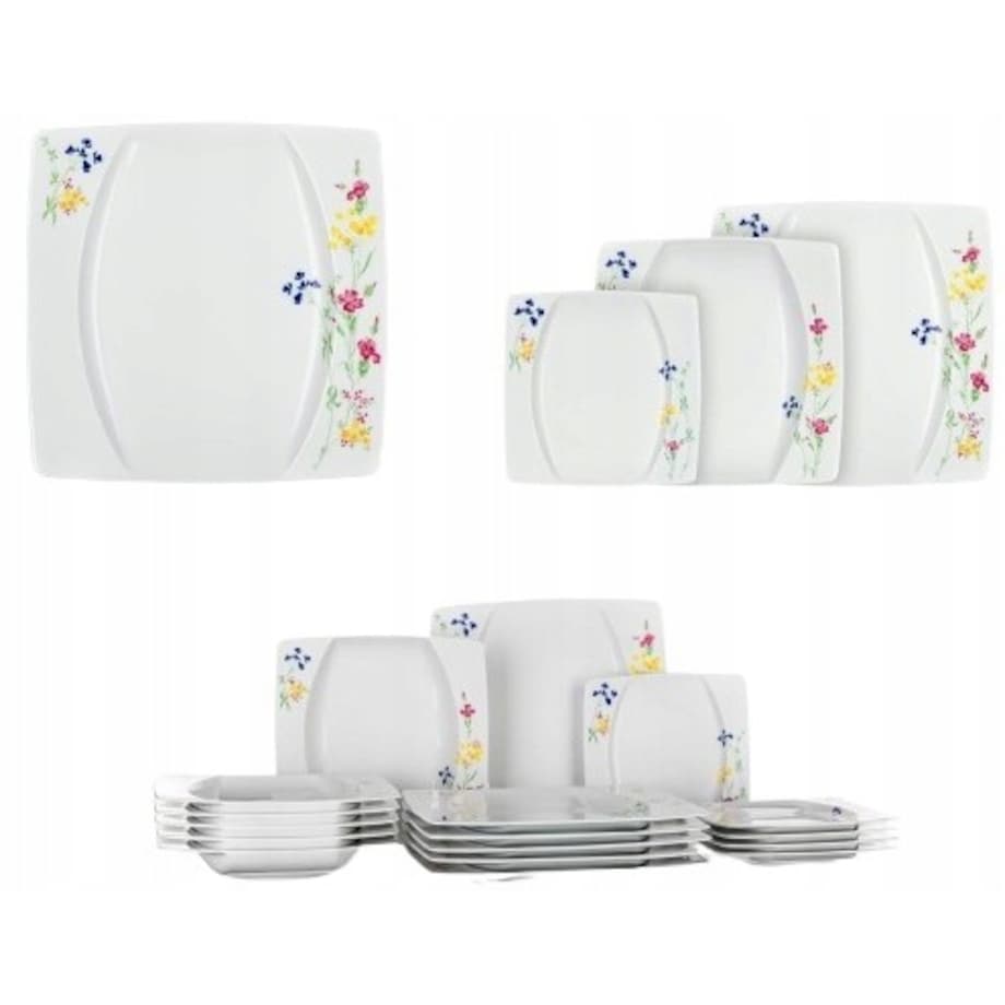 TALERZE KWADRATOWE czeska porcelana KWIATY KOMPLET OBIADOWE 6 osób jadalnia