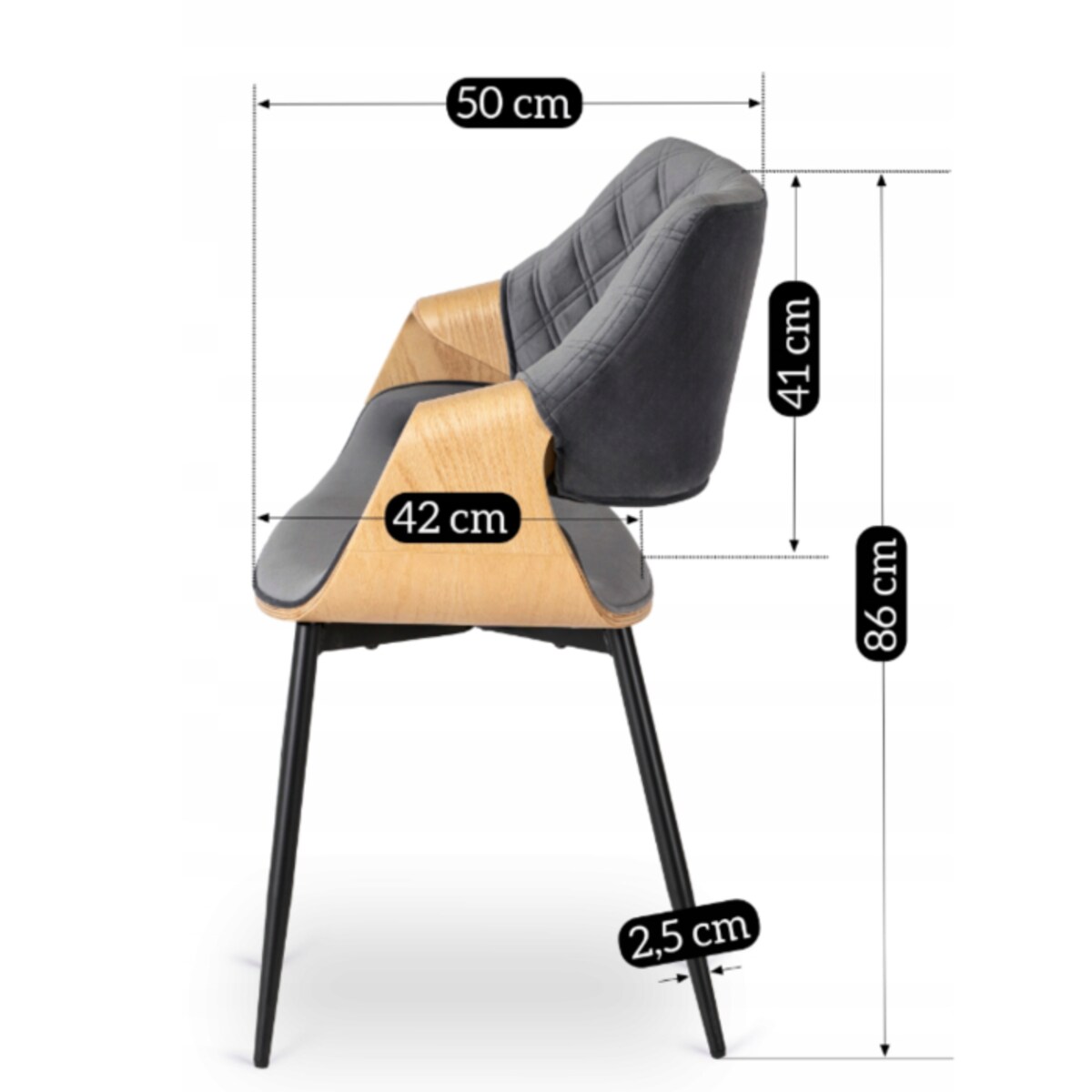 Krzesło Loft Szare Tapicerowane Do Salonu Jadalni Drewno Gięte Dąb DAKOTA