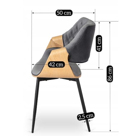 Krzesło Loft Szare Tapicerowane Do Salonu Jadalni Drewno Gięte Dąb DAKOTA