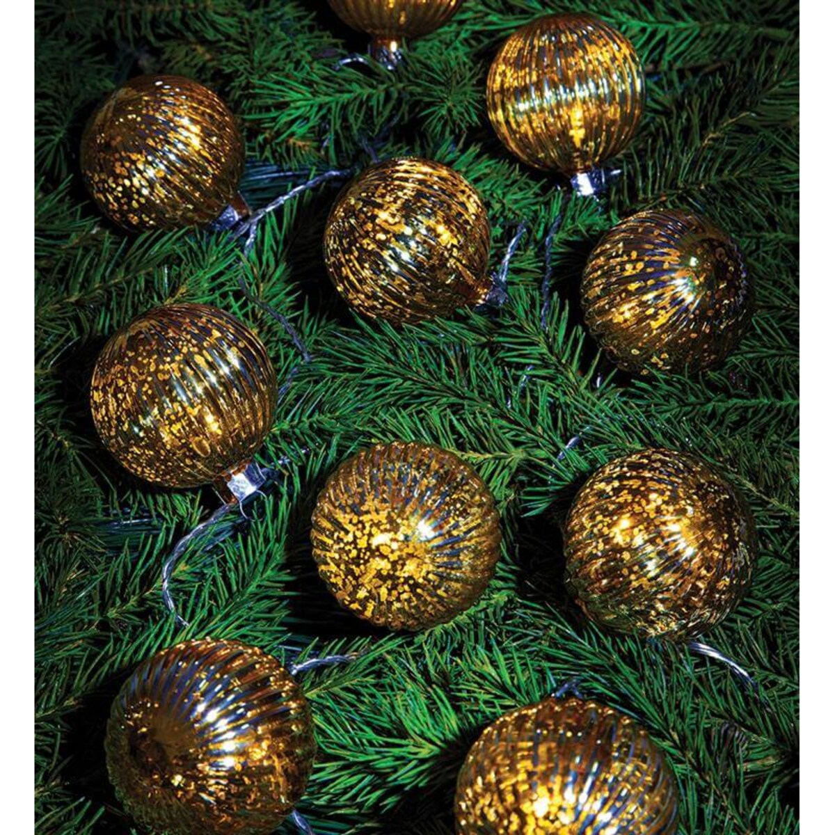 Złota girlanda na choinkę bombki kulki 2,1m LED 0,6W ciepła