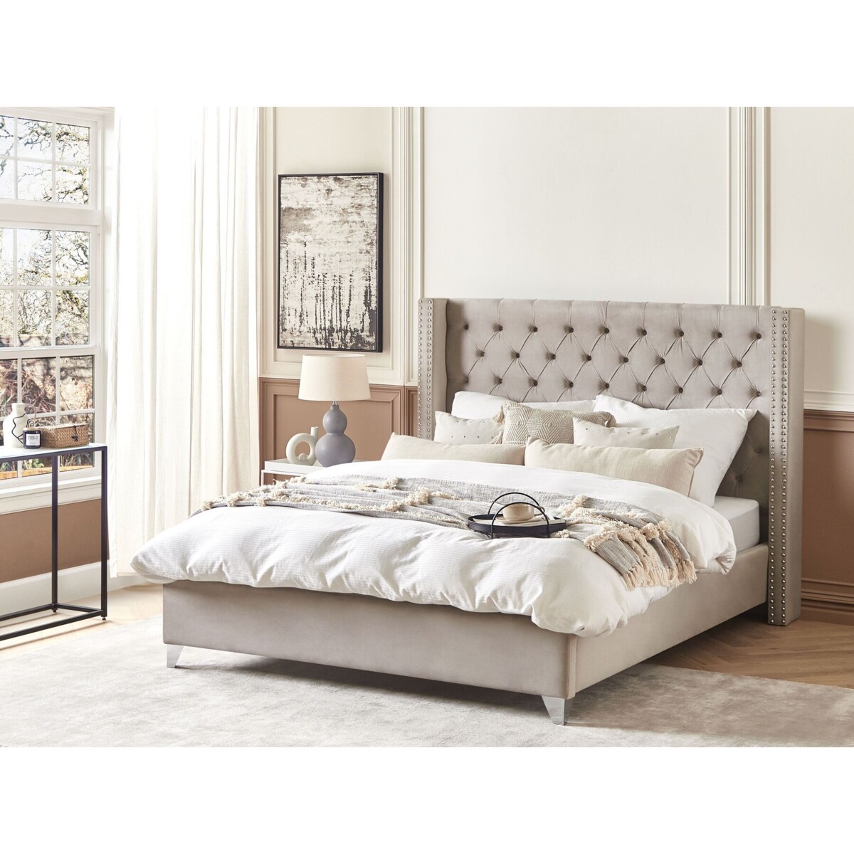 Łóżko welurowe 180 x 200 cm jasnoszare LUBBON