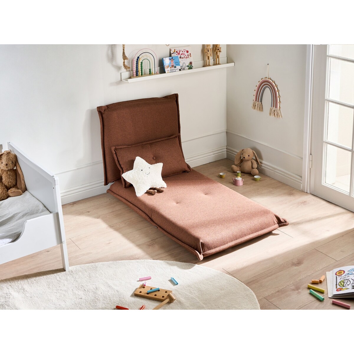 Fotel rozkładany z poduszką jednoosobowy DELLEN Brązowy